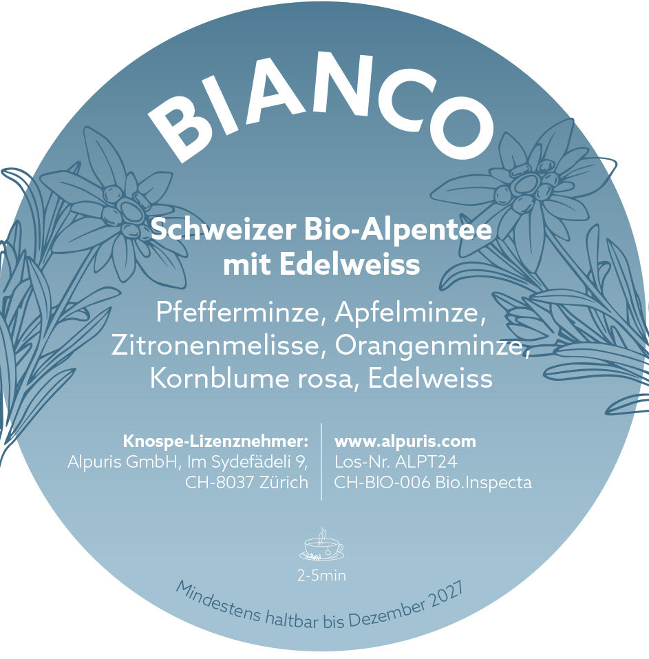 Alpuris Alpenkräutertee BIANCO mit Edelweiss in der Teedose (BioSuisse)