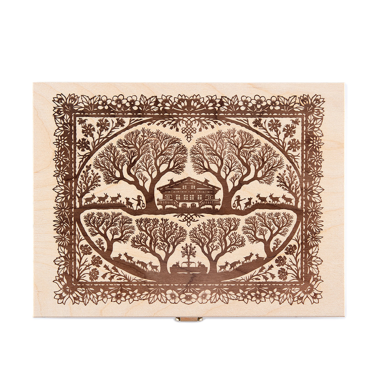 Coffret cadeau avec motif silhouette et 12 pots de miel des Alpes de 85g chacun