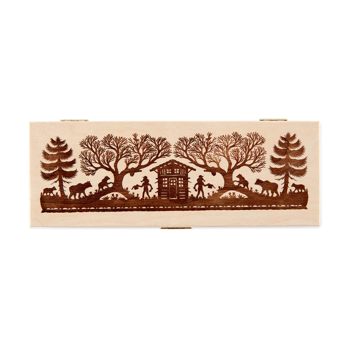 Leere Geschenkbox aus Holz mit Scherenschnitt-Motiv für 3 Gläser 85g nach Wahl