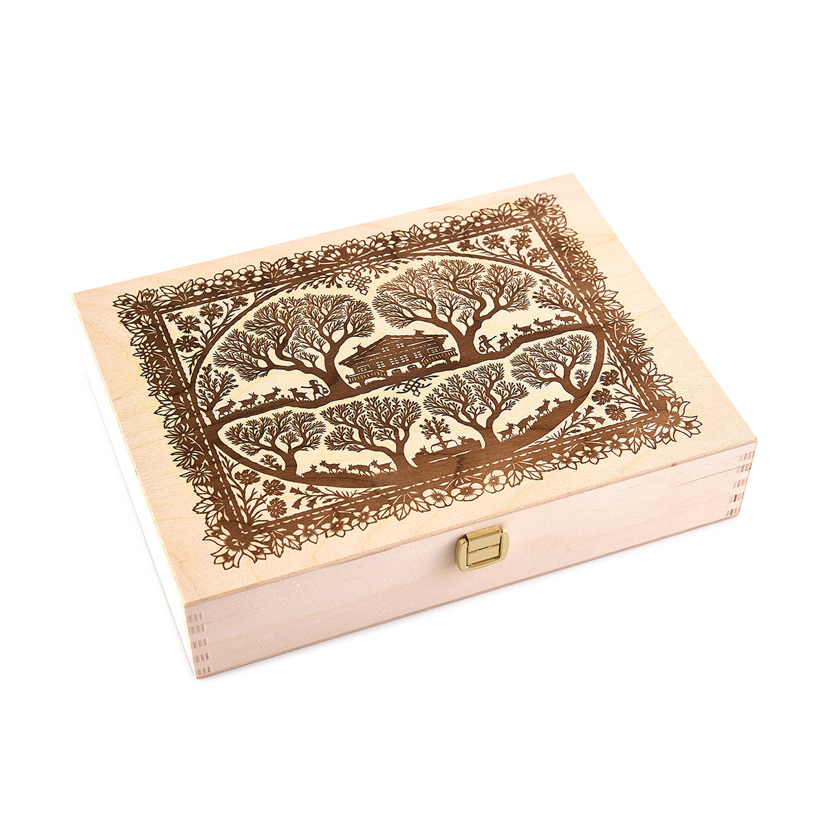 Coffret cadeau avec motif silhouette et 12 pots de miel des Alpes de 85g chacun