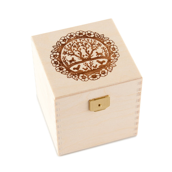 Leere Geschenkbox aus Holz mit Scherenschnitt-Motiv für ein 250g oder 500g-Glas