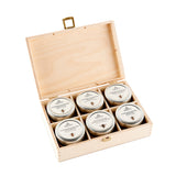 Leere Geschenkbox aus Holz mit Scherenschnitt-Motiv für 6 Gläser 85g nach Wahl