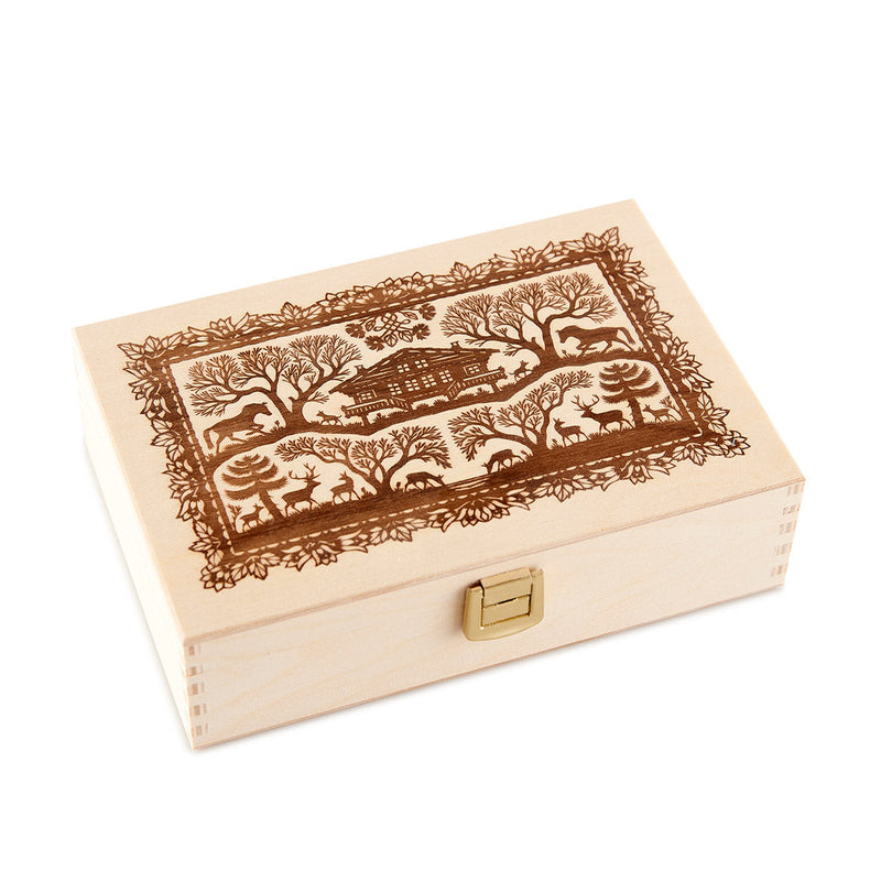 Gift box with a silhouette motif and 6 jars of Swiss Alpine honey, each weighing 85g