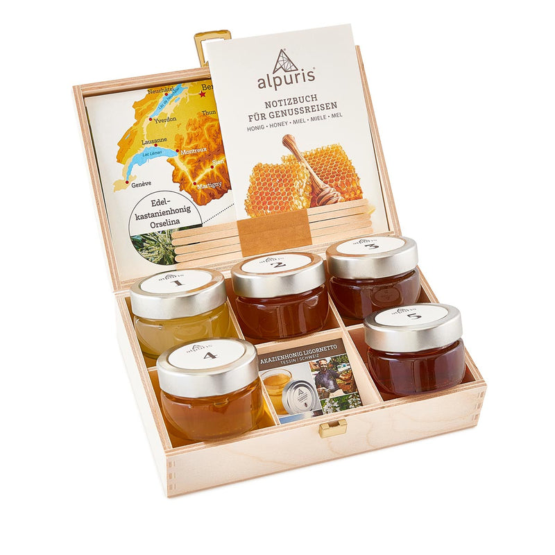 Coffret dégustation de miels monovariétales suisses – alpuris