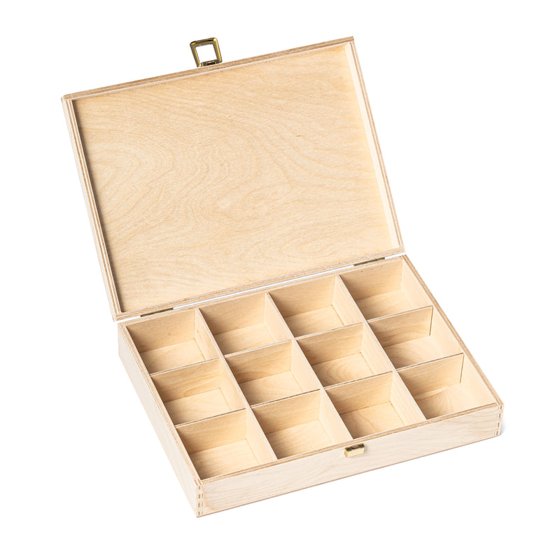 Leere Geschenkbox aus Holz für 12 Gläser 80-85g